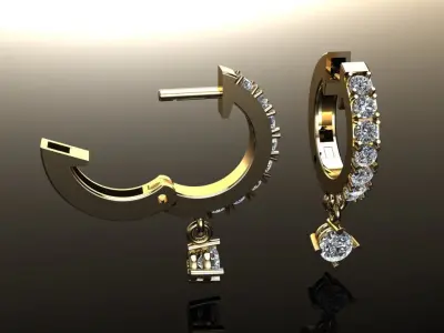 Mid Size Diamond Dangle Hoop Earring 2MM 3D print model