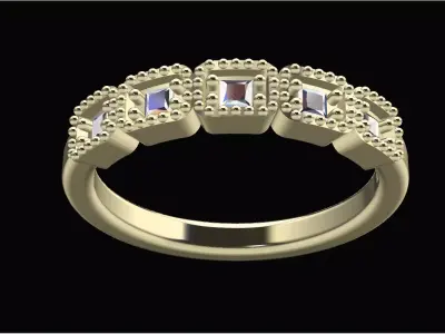 Mi grain Square Cushion Ring  Model RJ 91 3D print model