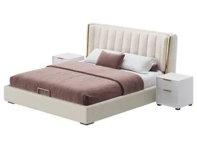 Beige Upholstered Wingback Modern bed I 3D model