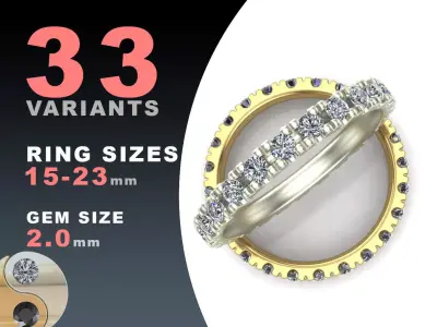 Eternity diamond ring 2 mm gems set 3D print model