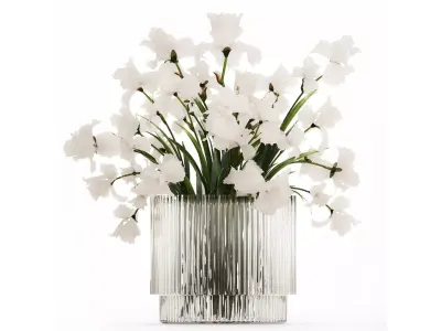 Beautiful white bouquet in a glass vase with flowers Iris 566 3D model