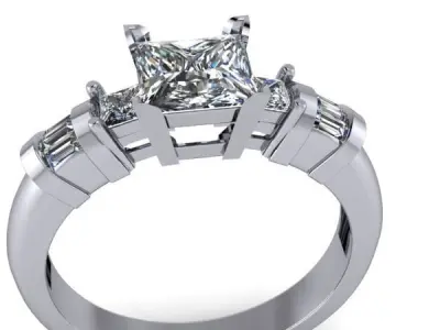 1 carat PrincessCut vintage Baguette side details ring 3D print model