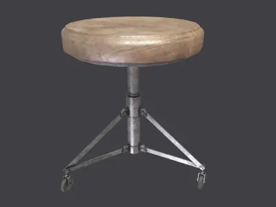 Old Stool with Wheels PBR Low-poly 3D model