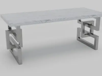 Modern Geometric Metal-Leg Dining Table  Light Wood Finish Free low-poly 3D model