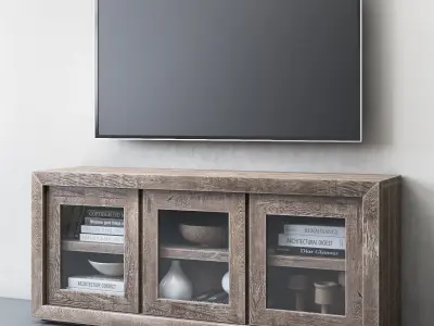 RECLAIMED RUSSIAN OAK GLASS TRIPLE-DOOR MEDIA CONSOLE 3D model