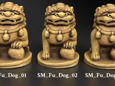 Fu Dog Statue -  Chinese Guardian Lion Low-poly 3D model