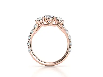 E ES021 three stone diamond engagement ring in rose gold 3D print model