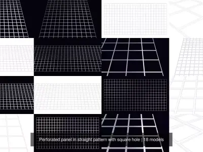 Perforated panel in straight pattern with square hole 3D Model Collection