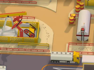 isometric oil field extracting crude big base Low-poly 3D model