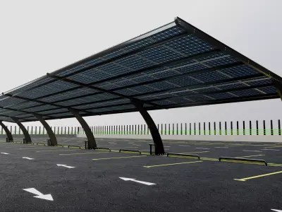 10 Cars L Type Modern Solar Carport 3D model