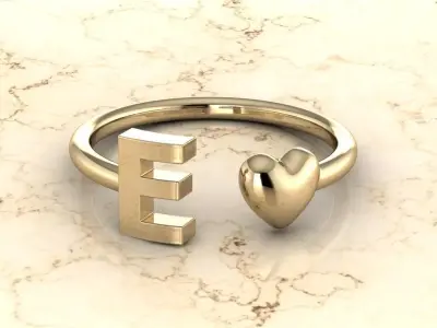 Alphabet Jewelry with Heart Ring E 3D print model