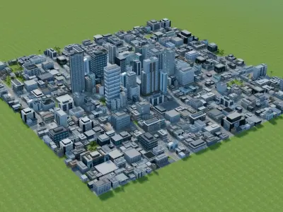 City Downtown Skyscraper Street Mountain Landscape 17 - DAY Low-poly 3D model