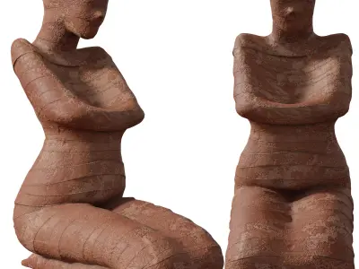  Seated Mummy Clay Statue Low-poly 3D model