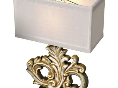 Rustic Distressed Nightstand Table Lamp Carved Wood Sculptural  3D model