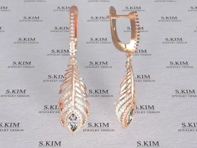 Feather earrings two sizes 3D print model