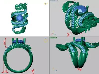 Dragon Ring with Brillian-Cut Diamond in the center 3D print model