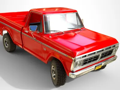 Ford Classic F100 pickup 1976 New Red Low-poly 3D model