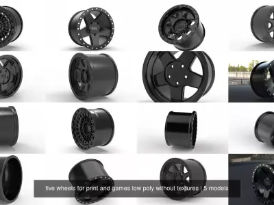 five wheels for print and games low poly without textures 3D Model Pack
