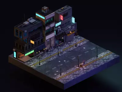 Cyberpunk Street Low-poly 3D model
