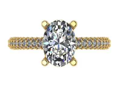 oval solitaire under halo full diamond over prong  pave shank  3D print model