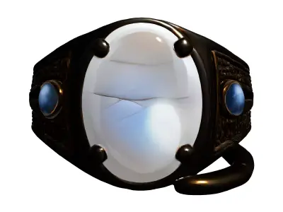 Gold Moonstone Gemstone Signet Ring Low-poly 3D model