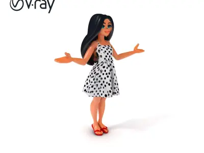 Polka Dot Dress Girl D Character Model with Animated Expressions Low-poly 3D model