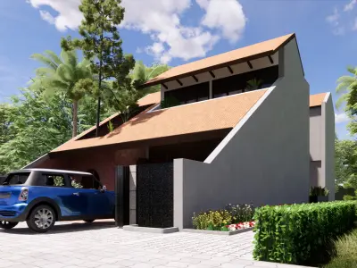  Tropical Modern House Interior and Exterior 3D Scene Low-poly 3D model