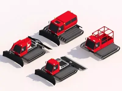 Cartoon Low Poly Snowcat Track Vehicles Pack Low-poly 3D model