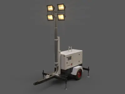 PBR Mobile Light Tower Generator A - Grey  Low-poly 3D model