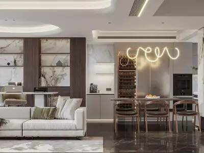 Modern living room dining room interior scenes 502 3D model