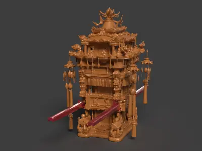 Chinese wooden wedding sedan figure    Low-poly 3D model