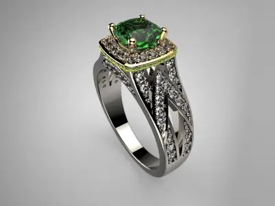 Diamond Halo Cocktail Ring in Yellow and White Gold 3D print model