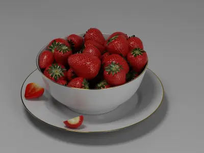 Bowl of Strawberries Low-poly 3D model