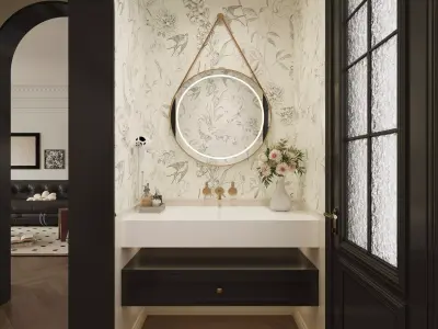 French style living room and kitchen 3D model