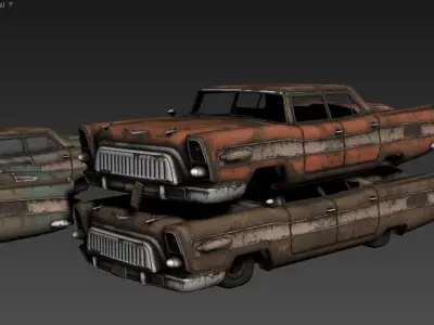 The image shows three 3D models of old Low-poly 3D model
