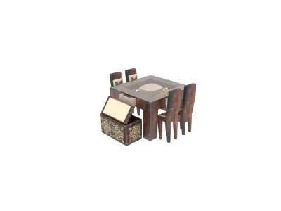 diningtable with four chair and tow buffs 3D model