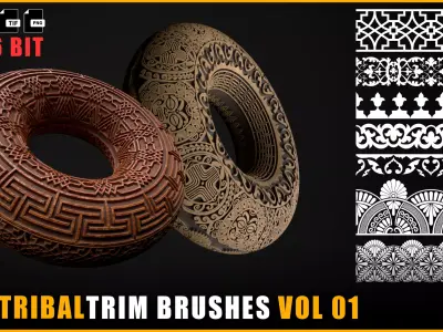 110 Tribal Trim Brushes - Border Pattern - Roll Brush - VOL 01 Texture