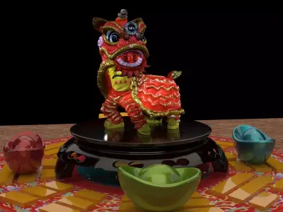 Chinese lion dance figure and yuanbao  3D model