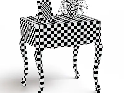 Wooden table with a plant 3D model