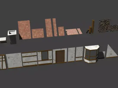 Medieval Building Modular Kit - Low Poly and Game Ready Low-poly 3D model