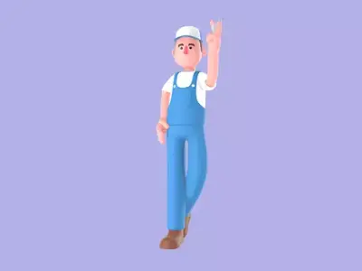 Stylized 3D Male Mechanic Character - Cartoon Worker OK Pose 3D model