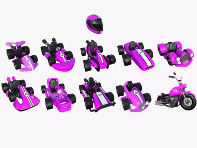 10 Cartoon Karts Pink Collection - Vehicle Racing Design 3D Model Pack