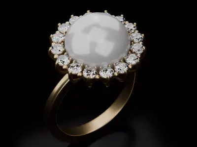  A Gold Pearl Ring with Diamond Accents Free low-poly 3D model
