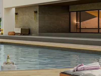 Luxury Poolside Villa Exterior Scene   3D model