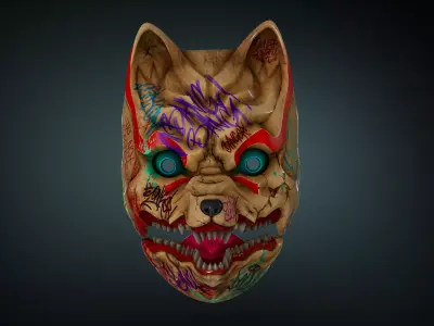 3D Model Kitsune Japanese style mask 3D print model