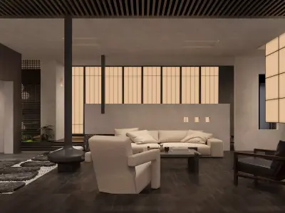 Modern Chinese Tea Room  Living Room  Bar   Healing  Area   Low-poly 3D model