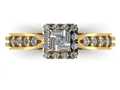 Ring With Baguettes Center Princess And Diamonds Printable File 3D print model