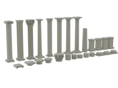 Set of 26 Columns Modular Doric Ionic and Corianthian 3D model