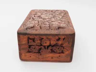 Wooden box with engraving or wood carving 3D model