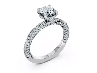 Luxury Double Row Pave Solitaire Ring CAD Model 3DM 3D print model